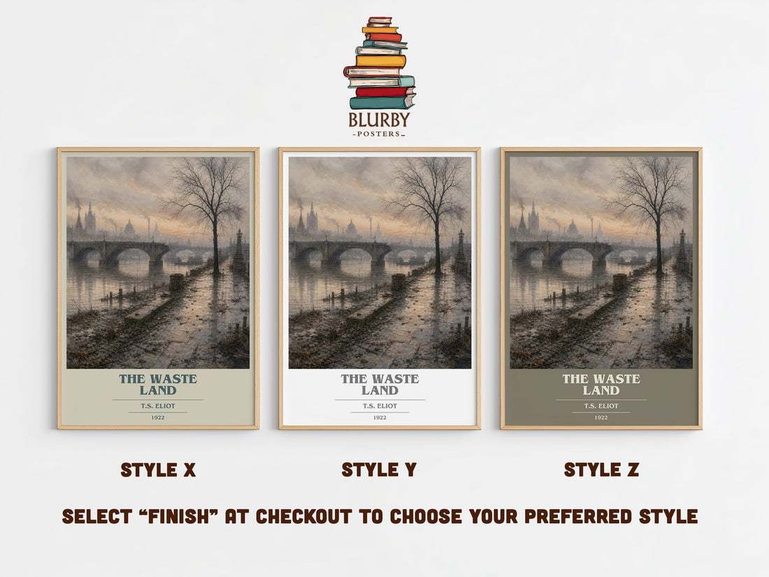 The Waste Land book cover print in frame leaning in hallway – poetry wall art (mockup)
