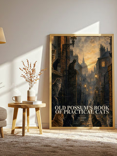 Old Possum's Book of Practical Cats watercolour print in frame leaning in hallway – poetry wall art