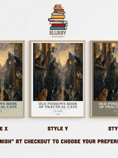 Old Possum's Book of Practical Cats book cover print in frame leaning in hallway – poetry wall art