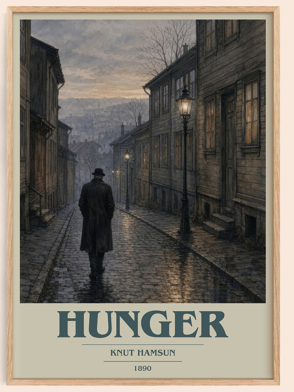 Hunger book cover book poster by Knut Hamsun – framed literary art print