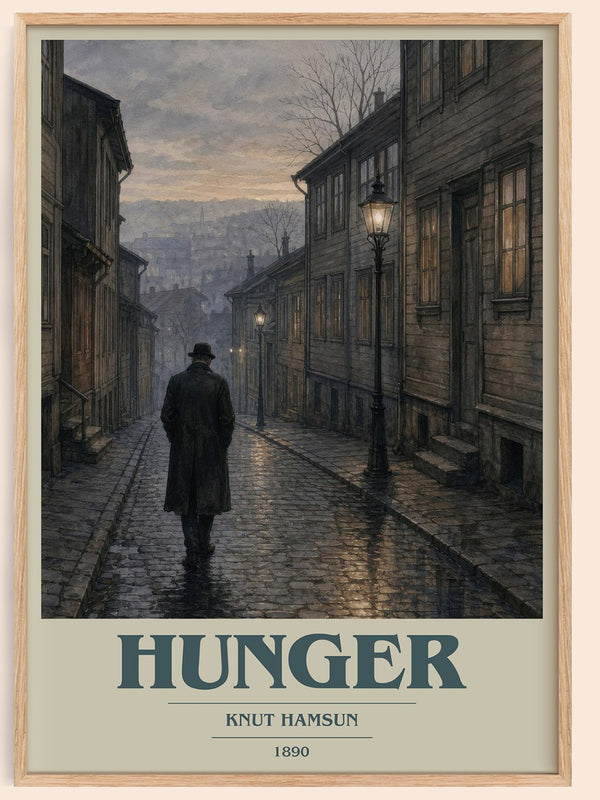 Hunger book cover book poster by Knut Hamsun – framed literary art print