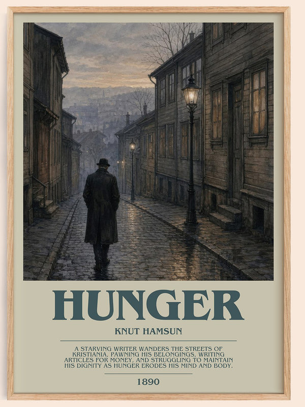 Hunger bookish book poster by Knut Hamsun – framed literary art print