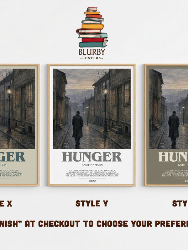 Hunger bookish print in frame leaning in hallway – literary fiction wall art