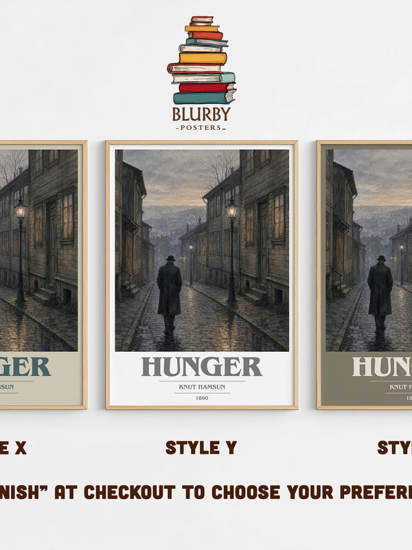 Hunger book cover print in frame leaning in hallway – literary fiction wall art