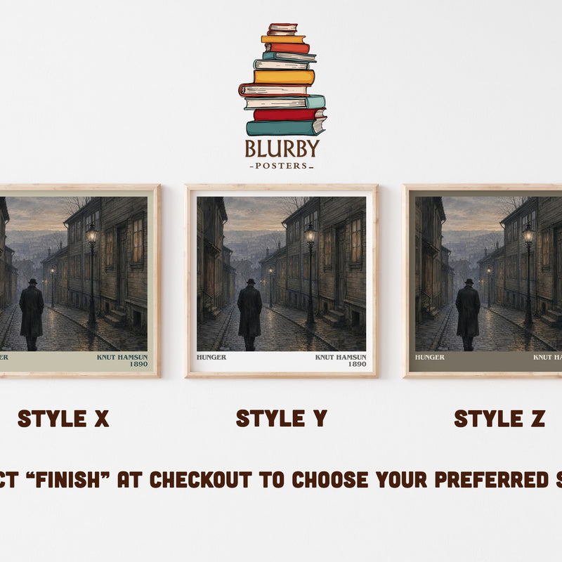 Hunger literary print in frame leaning in hallway – literary fiction wall art