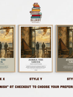 Zorba the Greek bookish print in frame leaning in hallway – literary fiction wall art