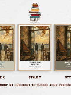 Zorba the Greek book cover print in frame leaning in hallway – literary fiction wall art