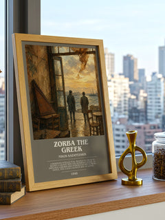 Zorba the Greek bookish print framed by window – literary home decor