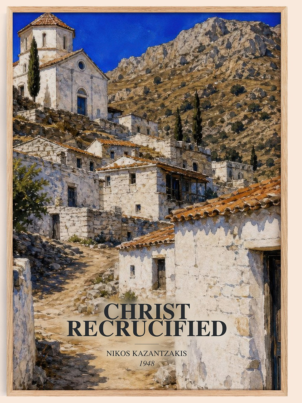 Christ Recrucified watercolour book poster by Nikos Kazantzakis – framed literary art print