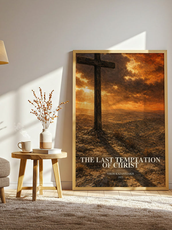 The Last Temptation of Christ watercolour print in frame leaning in hallway – philosophy wall art
