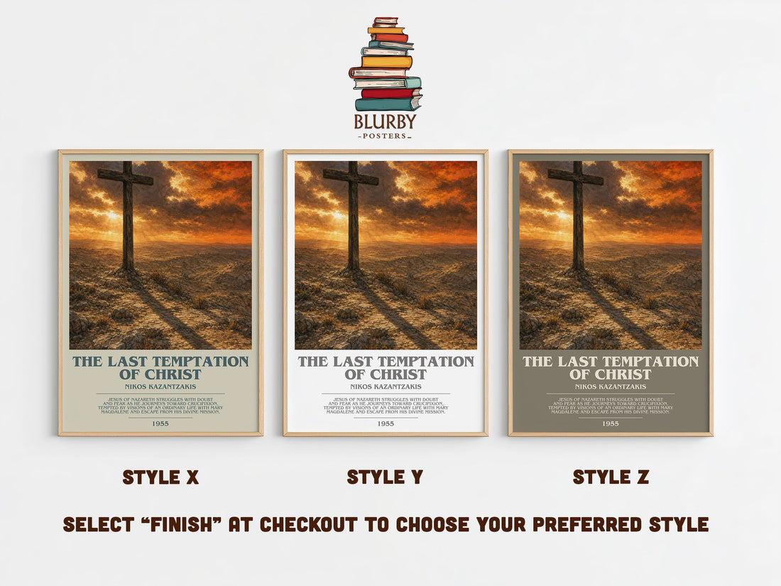 The Last Temptation of Christ bookish print in frame leaning in hallway – philosophy wall art (mockup)