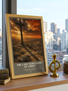 The Last Temptation of Christ book cover print framed by window – literary home decor