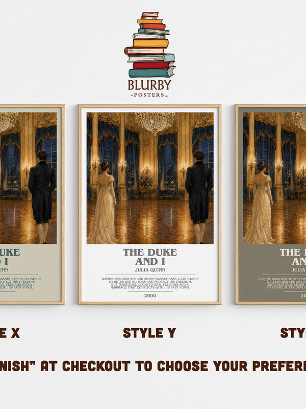 The Duke and I bookish print in frame leaning in hallway – romance wall art