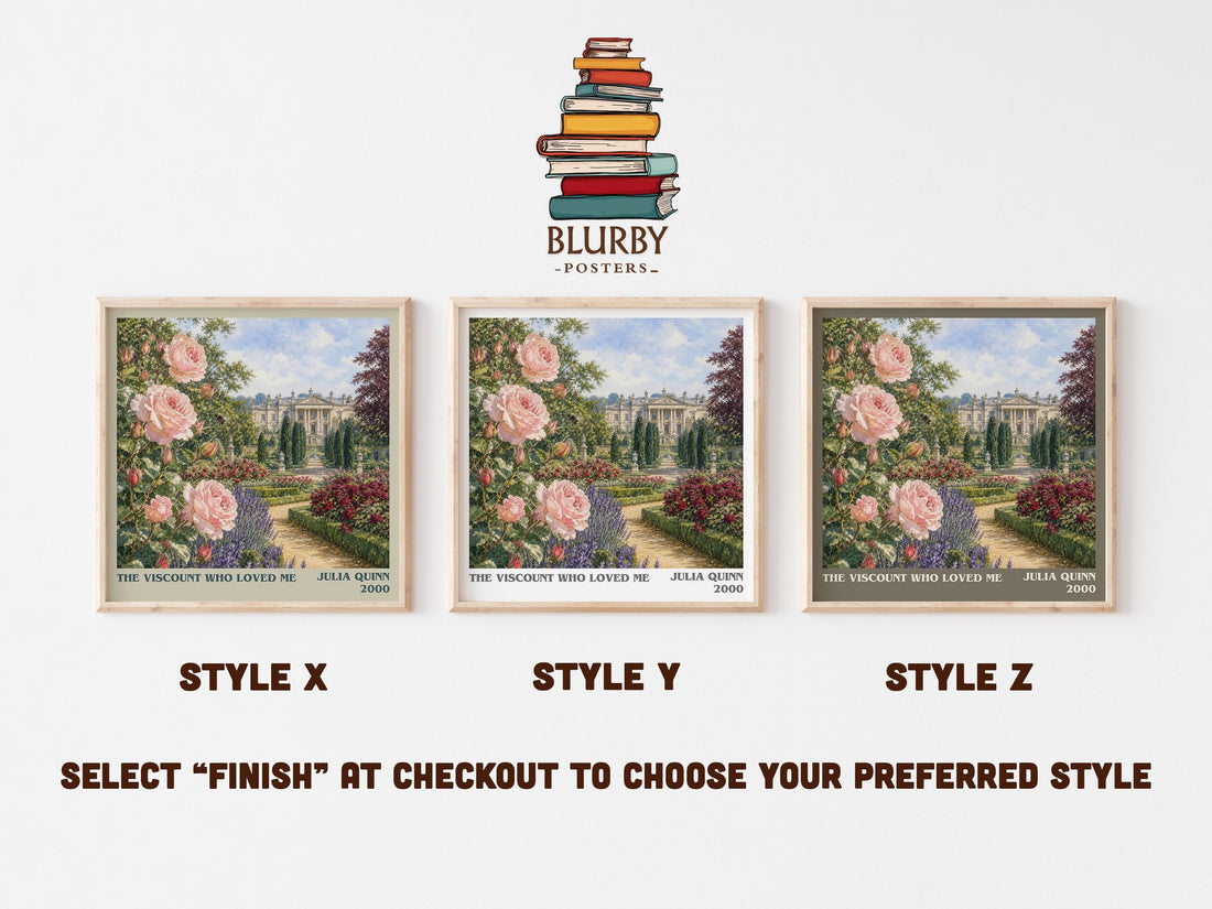 The Viscount Who Loved Me literary print in frame leaning in hallway – romance wall art (mockup)