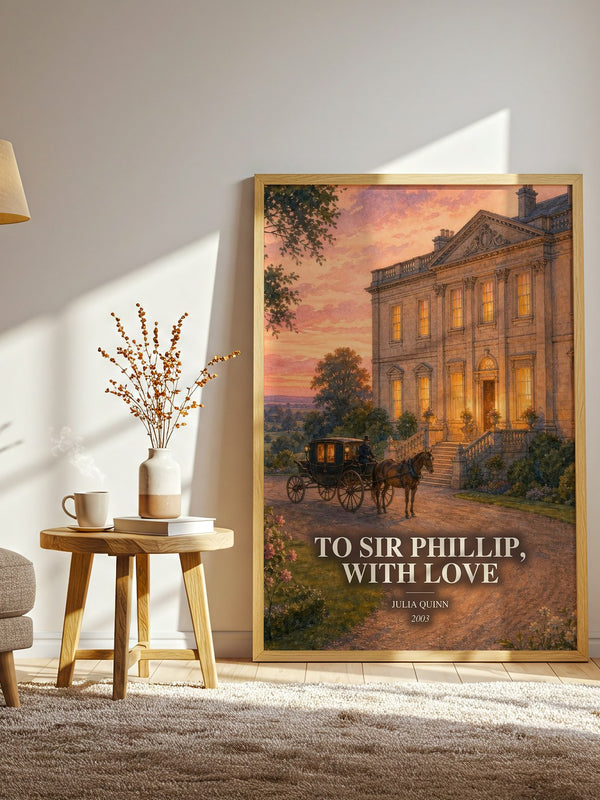 To Sir Phillip, With Love watercolour print in frame leaning in hallway – romance wall art