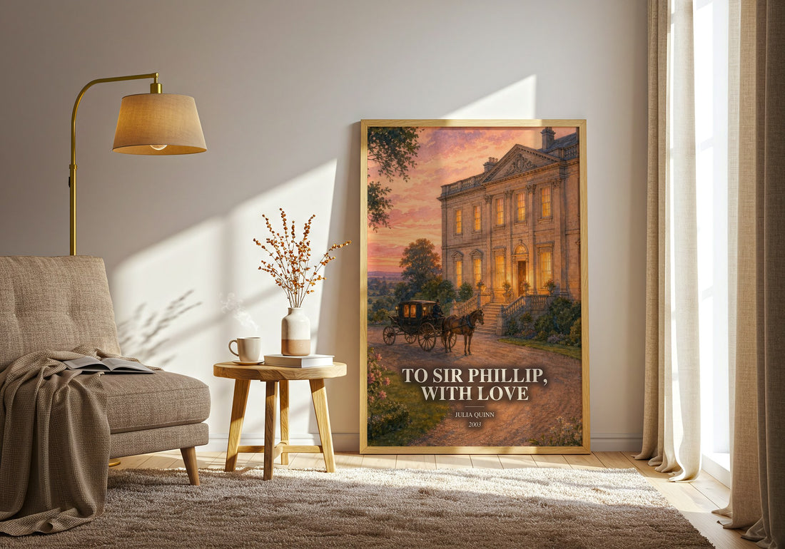 To Sir Phillip, With Love watercolour print in frame leaning in hallway – romance wall art (mockup)
