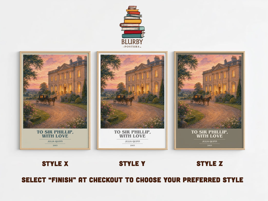 To Sir Phillip, With Love book cover print in frame leaning in hallway – romance wall art (mockup)