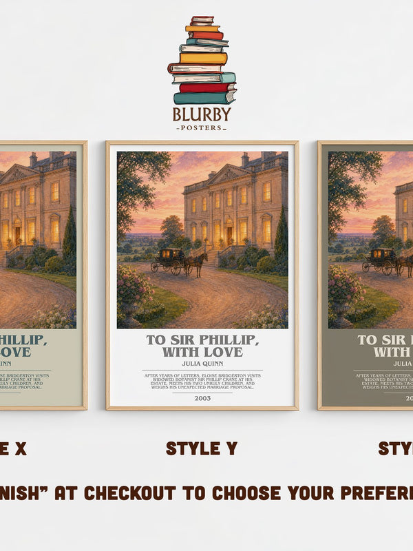 To Sir Phillip, With Love bookish print in frame leaning in hallway – romance wall art