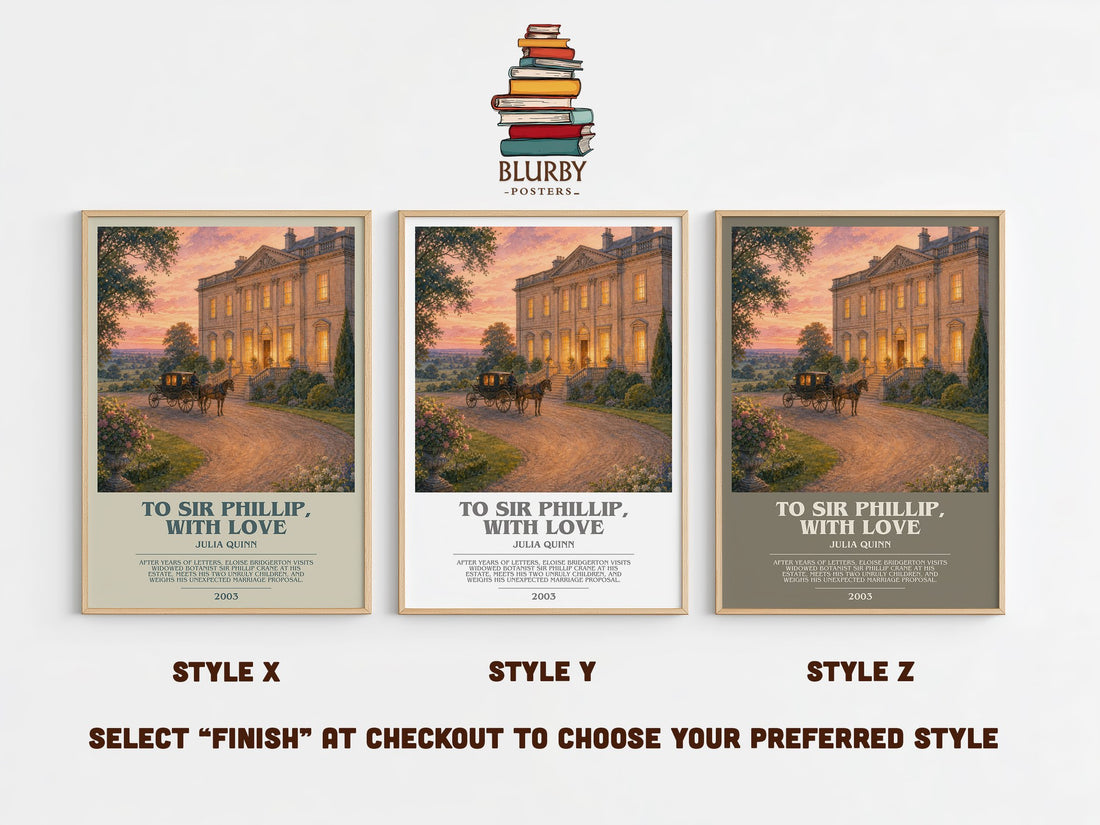 To Sir Phillip, With Love bookish print in frame leaning in hallway – romance wall art (mockup)