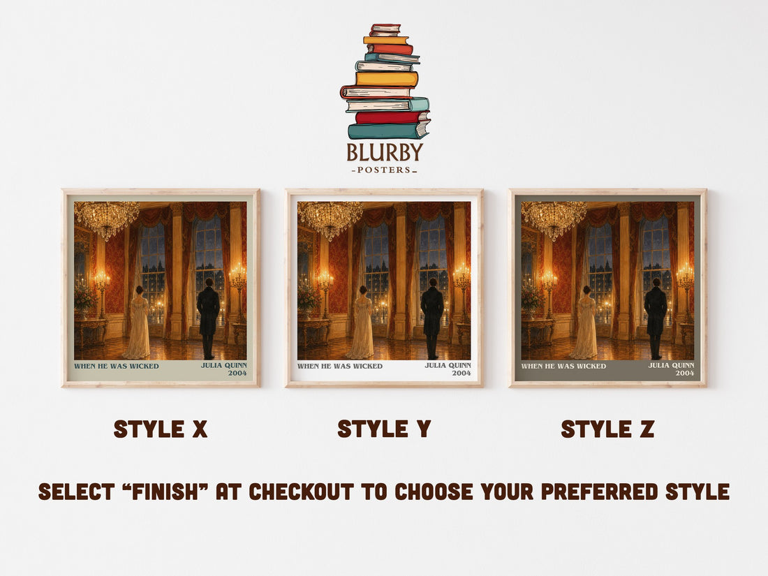 When He Was Wicked literary print in frame leaning in hallway – romance wall art (mockup)