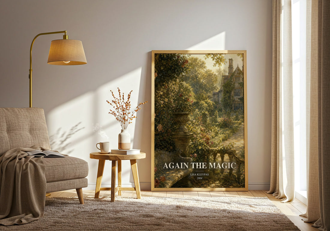 Again the Magic watercolour print in frame leaning in hallway – romance wall art (mockup)