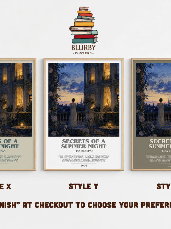 Secrets of a Summer Night bookish print in frame leaning in hallway – romance wall art