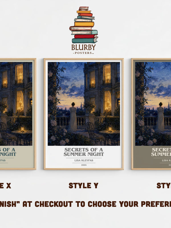 Secrets of a Summer Night book cover print in frame leaning in hallway – romance wall art