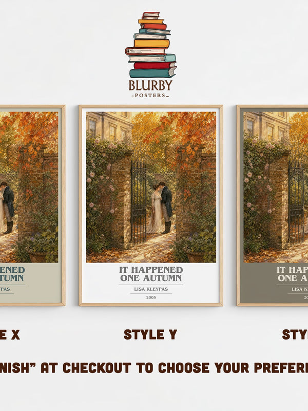 It Happened One Autumn book cover print in frame leaning in hallway – romance wall art