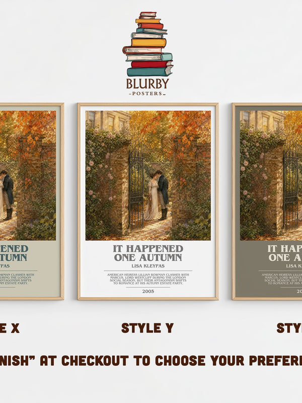 It Happened One Autumn bookish print in frame leaning in hallway – romance wall art