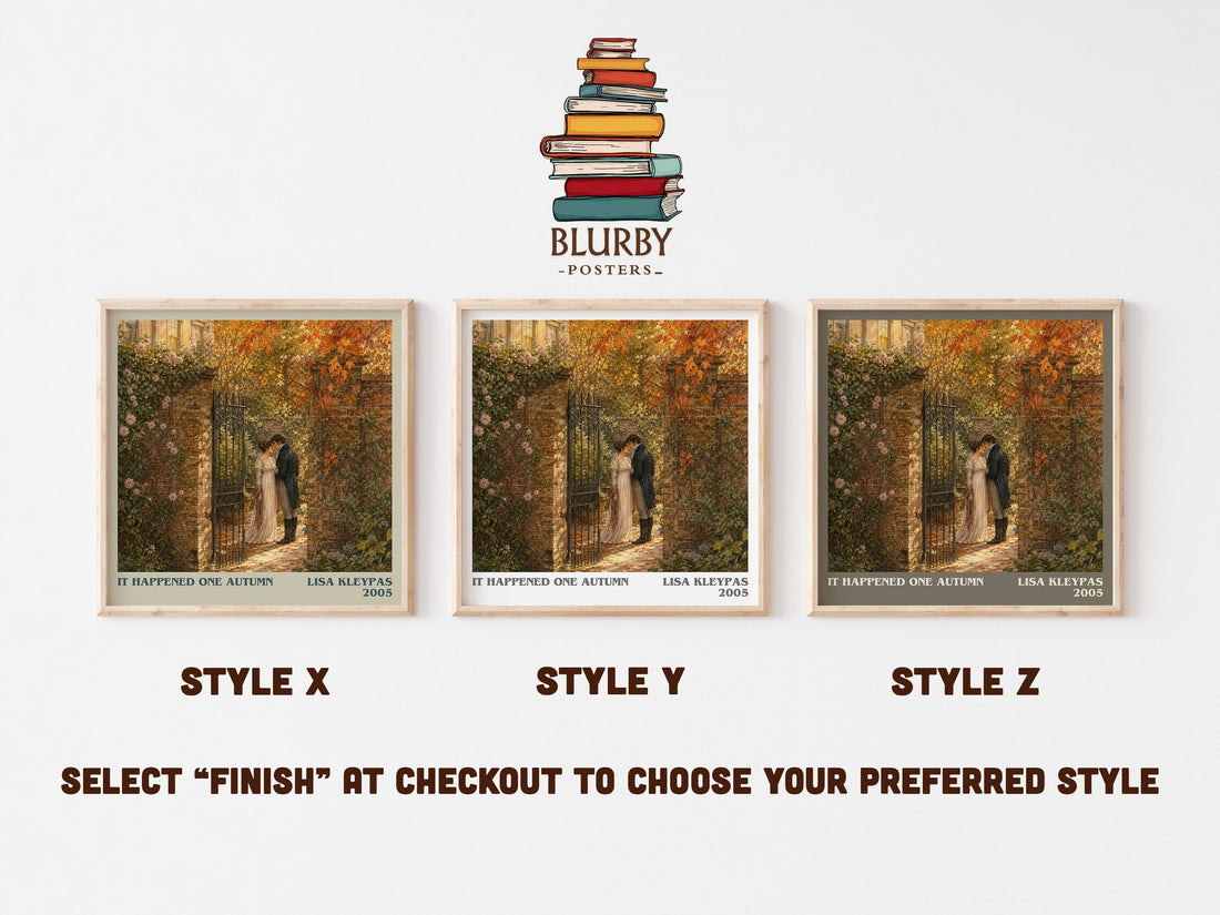 It Happened One Autumn literary print in frame leaning in hallway – romance wall art (mockup)