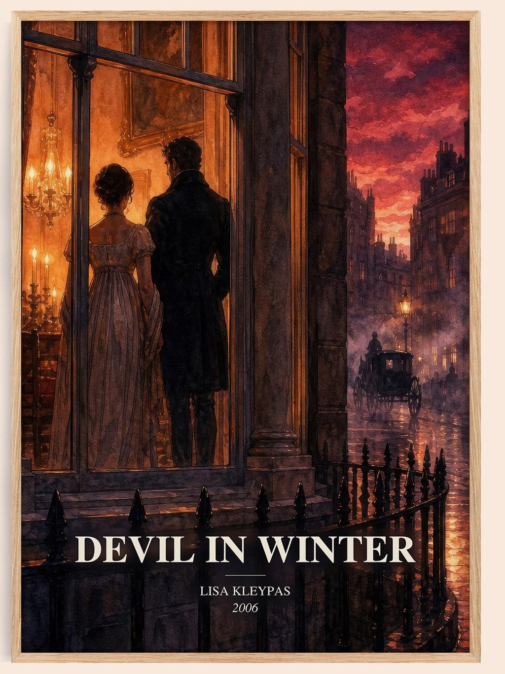 Devil in Winter watercolour book poster by Lisa Kleypas – framed literary art print