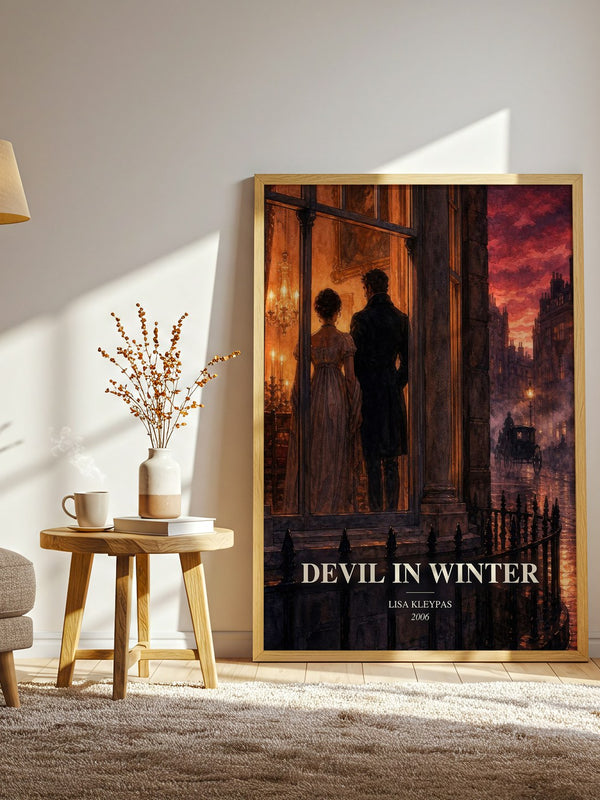 Devil in Winter watercolour print in frame leaning in hallway – romance wall art