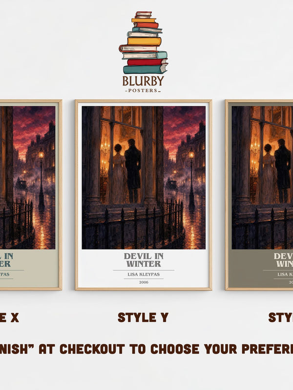 Devil in Winter book cover print in frame leaning in hallway – romance wall art