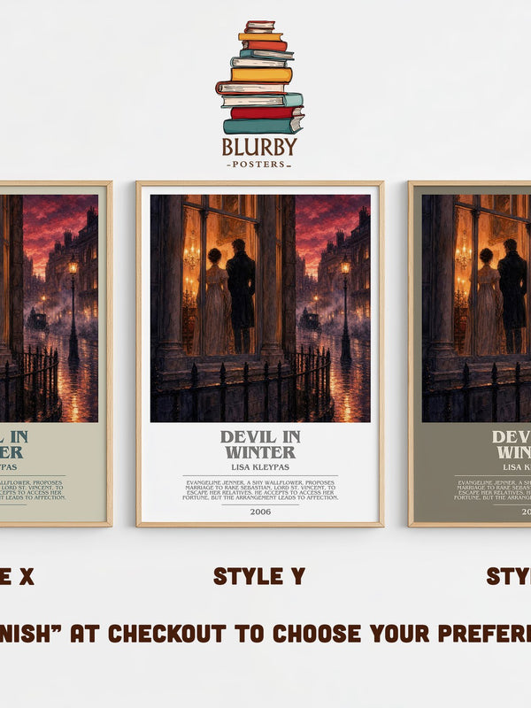 Devil in Winter bookish print in frame leaning in hallway – romance wall art