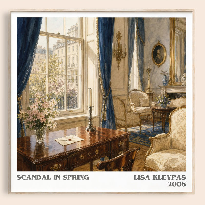Scandal in Spring literary book poster by Lisa Kleypas – framed literary art print