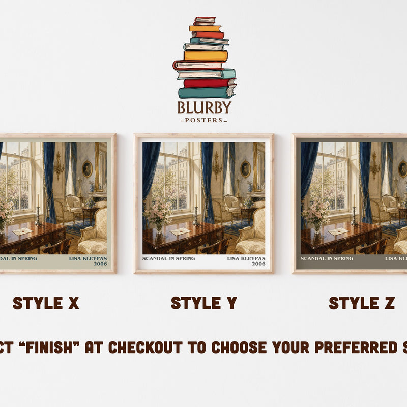 Scandal in Spring literary print in frame leaning in hallway – romance wall art