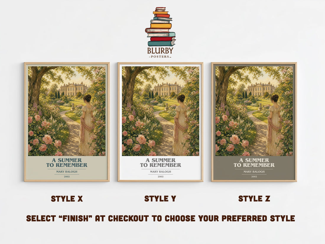 A Summer to Remember book cover print in frame leaning in hallway – romance wall art (mockup)