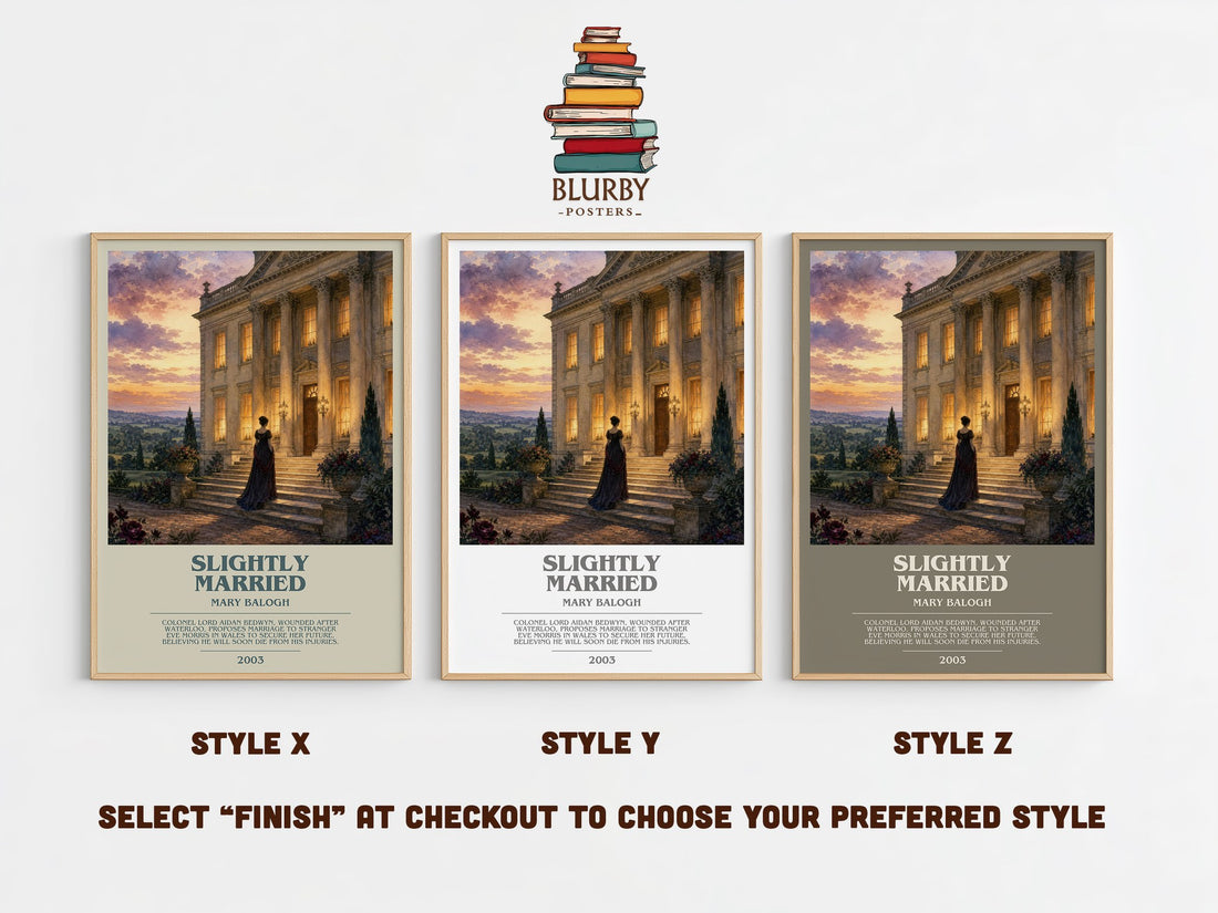 Slightly Married bookish print in frame leaning in hallway – romance wall art (mockup)
