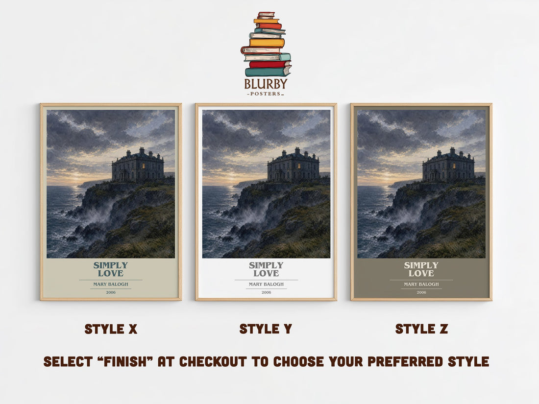 Simply Love book cover print in frame leaning in hallway – romance wall art (mockup)