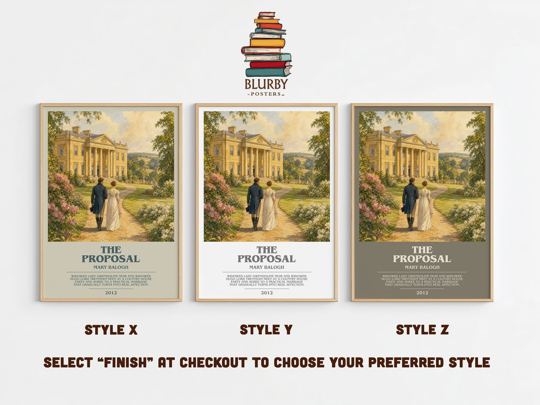The Proposal bookish print in frame leaning in hallway – romance wall art (mockup)