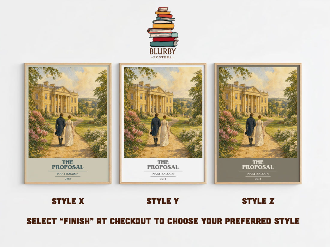 The Proposal book cover print in frame leaning in hallway – romance wall art (mockup)