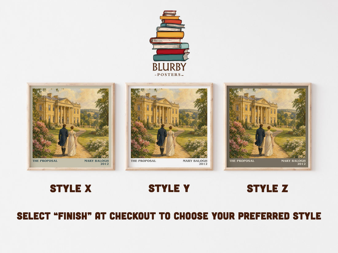 The Proposal literary print in frame leaning in hallway – romance wall art (mockup)