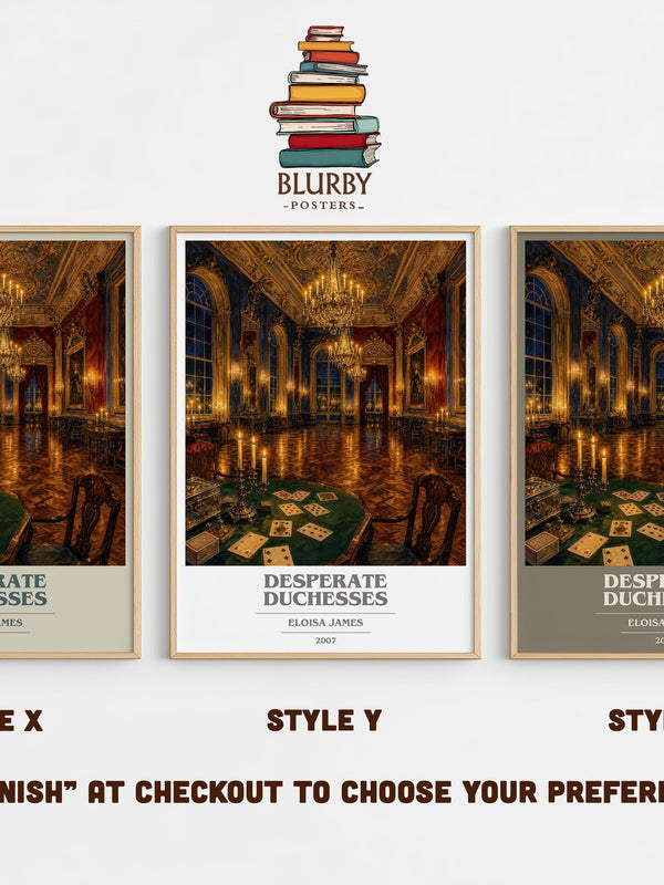 Desperate Duchesses book cover print in frame leaning in hallway – romance wall art