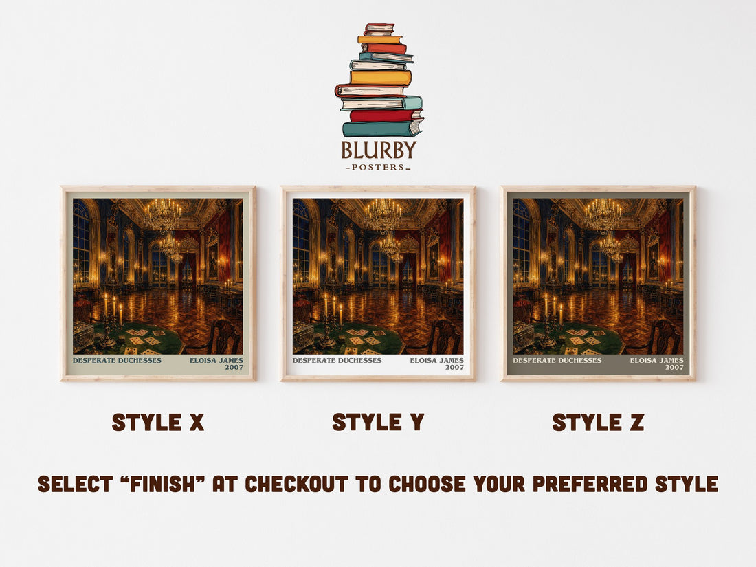 Desperate Duchesses literary print in frame leaning in hallway – romance wall art (mockup)