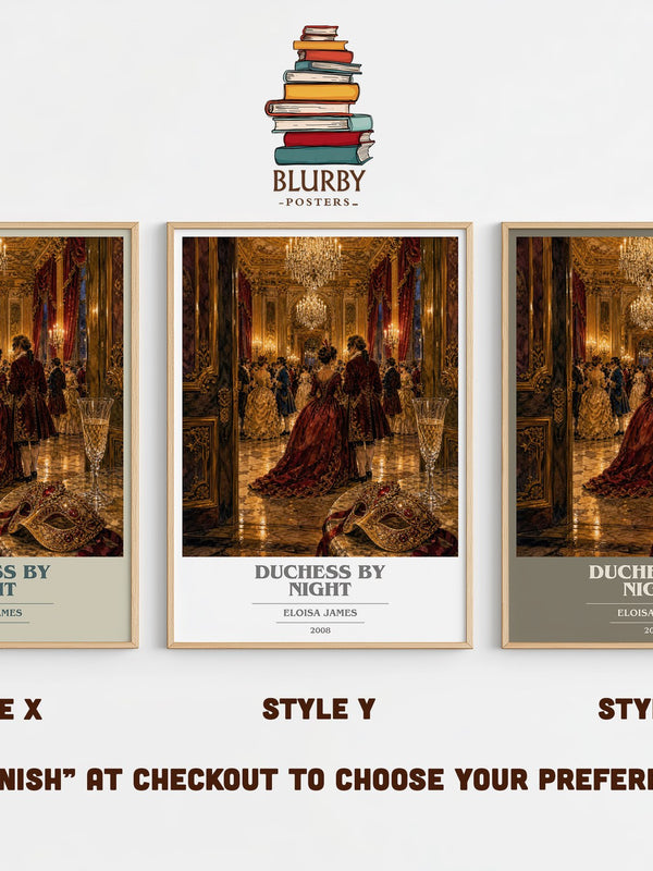 Duchess by Night book cover print in frame leaning in hallway – romance wall art