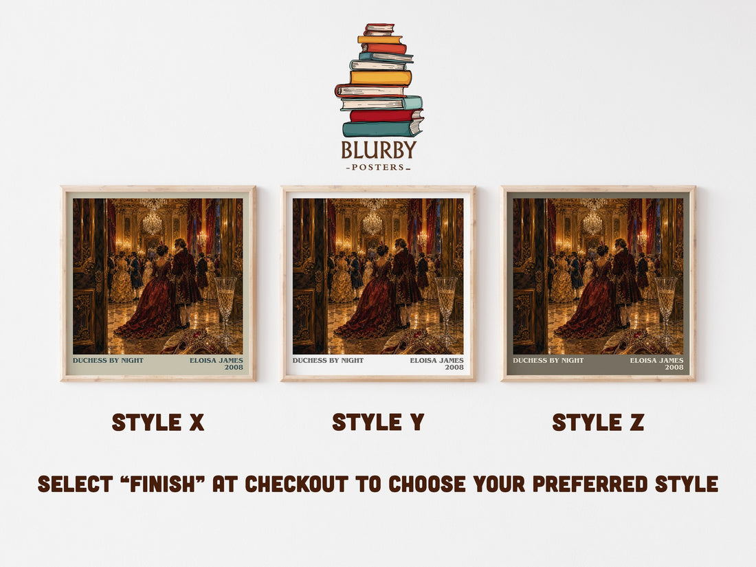 Duchess by Night literary print in frame leaning in hallway – romance wall art (mockup)