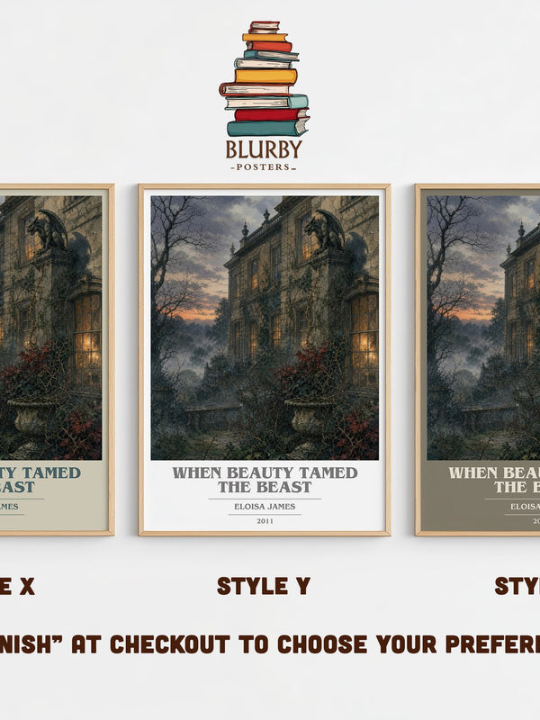 When Beauty Tamed the Beast book cover print in frame leaning in hallway – romance wall art