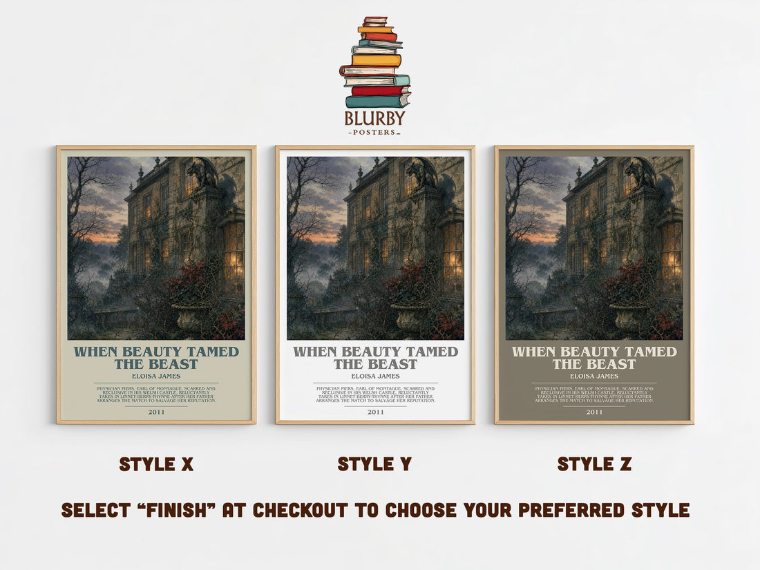 When Beauty Tamed the Beast bookish print in frame leaning in hallway – romance wall art (mockup)