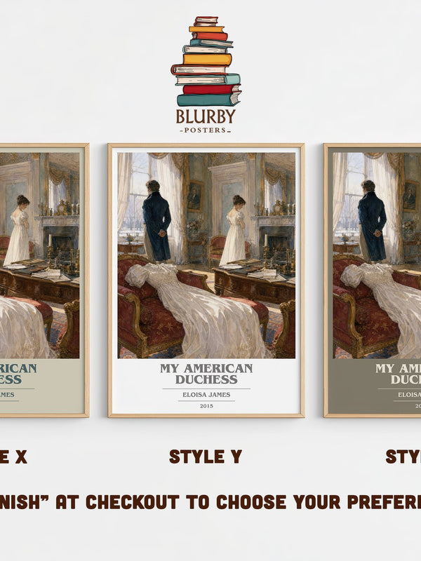 My American Duchess book cover print in frame leaning in hallway – romance wall art