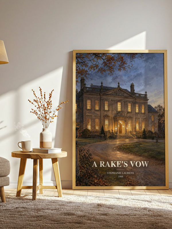 A Rake's Vow watercolour print in frame leaning in hallway – romance wall art